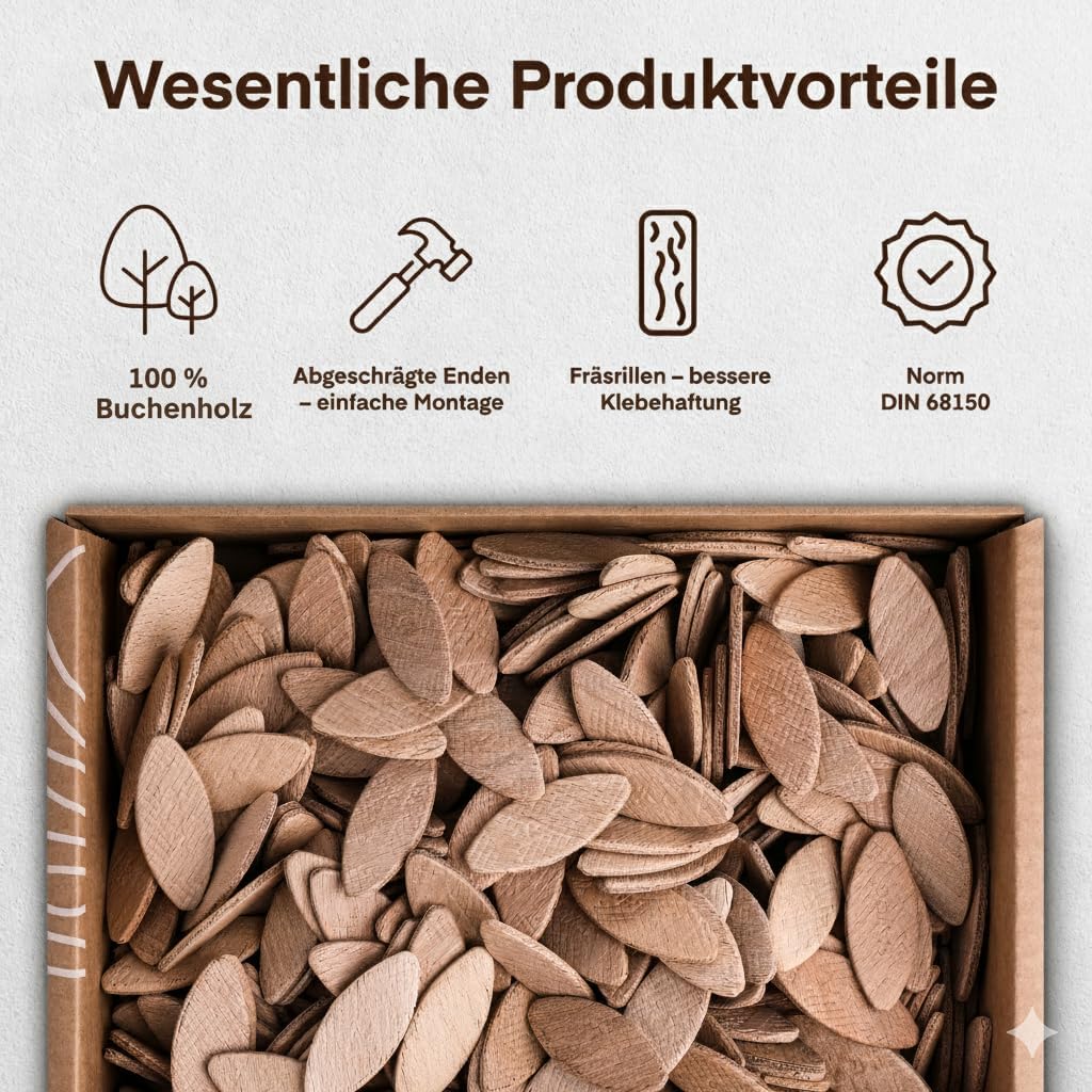 SOLID Flachdübel Holzdübel Grösse 0 Kompatibel Mit Dübelfräse Lamellofräse 500 Stück Verbindungsplät
