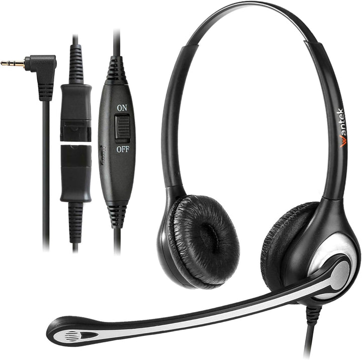 2,5mm Schnurlos Telefon Headset Dual mit Noise Cancelling Mikrofon, Quick Disconnect, WANTEK Festnet