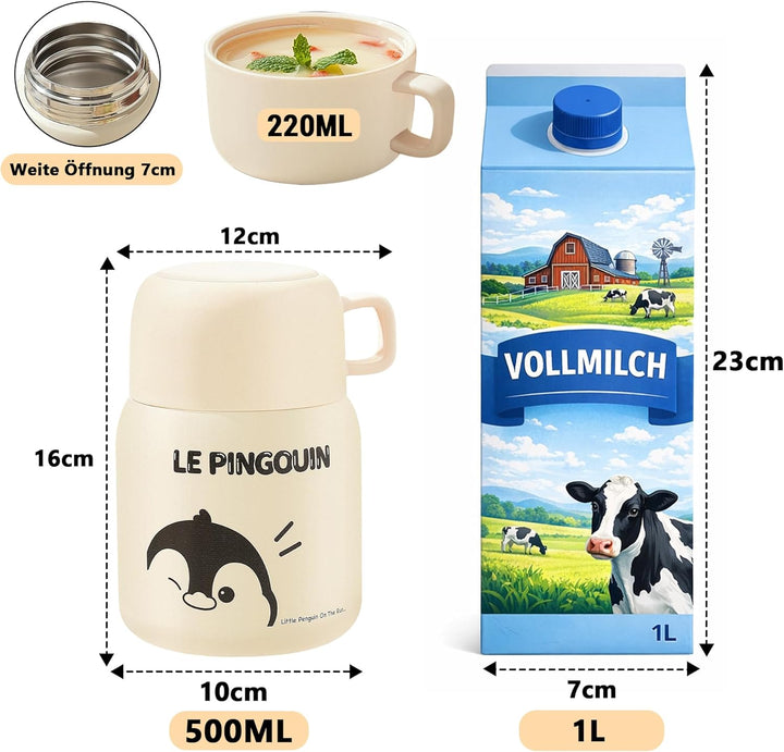 Thermobehälter für Essen, 500ml Edelstahl Warmhaltebehälter Essen mit Falten Löffel, Müslibecher To