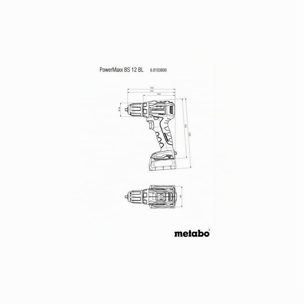Metabo Akku-Bohrschrauber PowerMaxx BS 12 BL (601038500) 12V 2x Li-Ion; Ladegerät SC 30; metaBOX 118