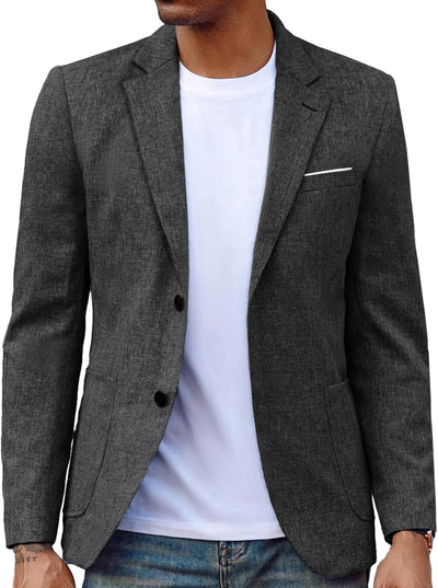 Blazer Herren Leinen Sakkos für Herren mit Gekerbtem Revers 2 Knöpfe Regular Fit, L Grau
