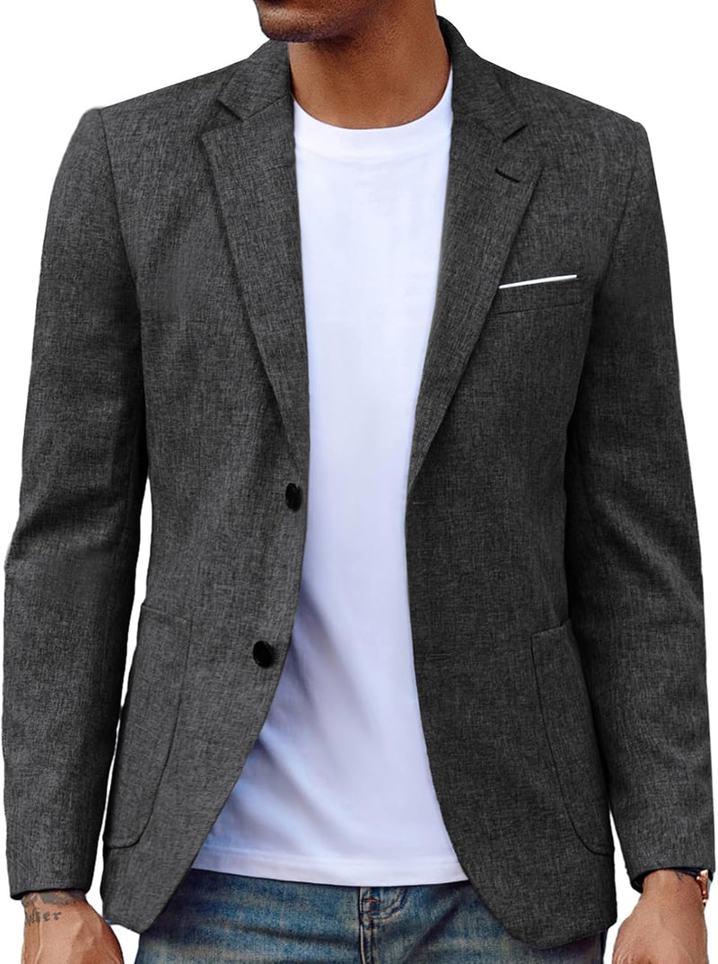 Blazer Herren Leinen Sakkos für Herren mit Gekerbtem Revers 2 Knöpfe Regular Fit, L Grau
