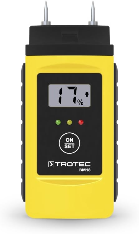 TROTEC Feuchtigkeitsmessgerät BM18 – Für Wand, Holz, Estrich – Messbereich 6-60%, Abschaltautomatik