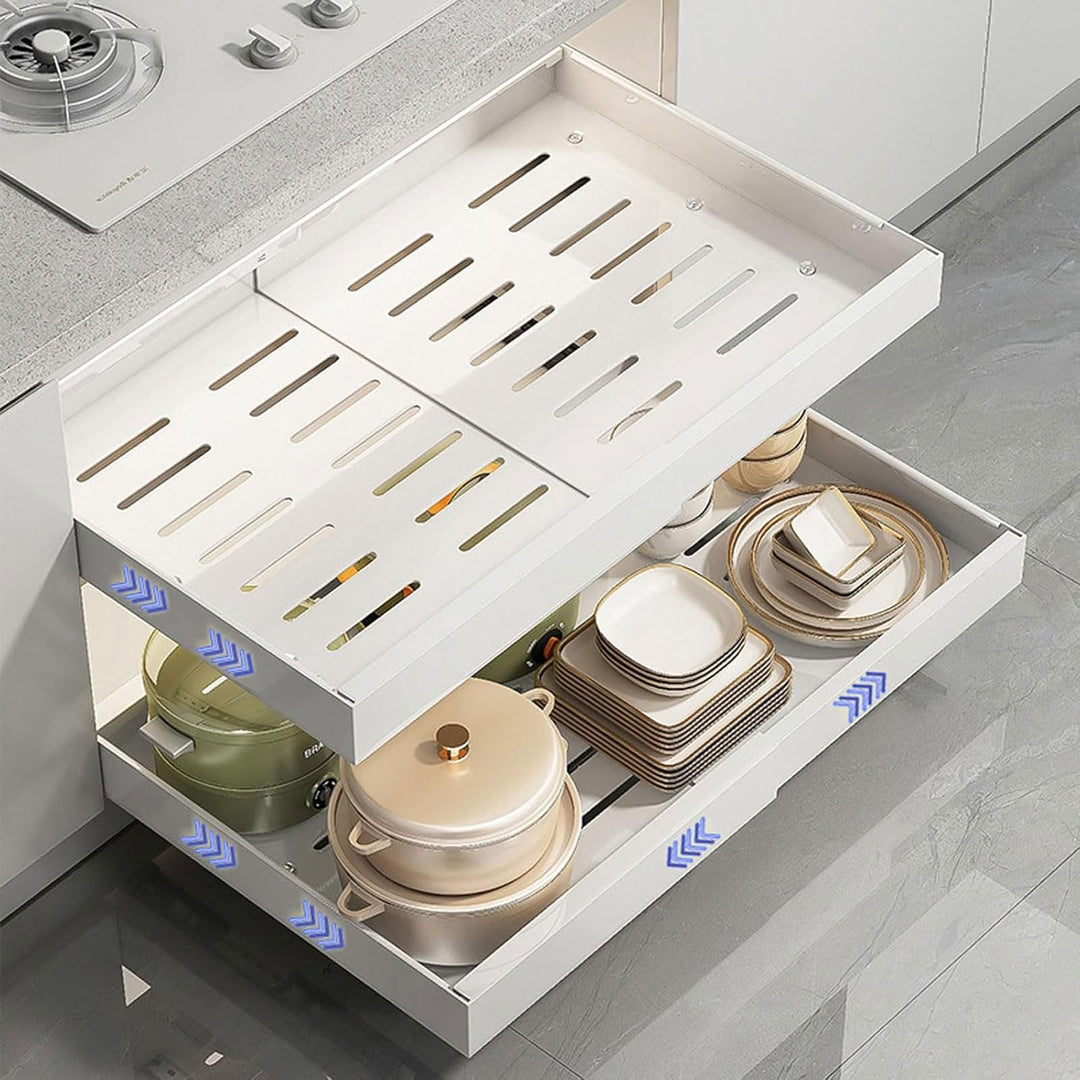 2-Stück Teleskopschublade Ausziehbar Schublade: 42cm Küchenschrank Schubladenauszug Slide Out Schran