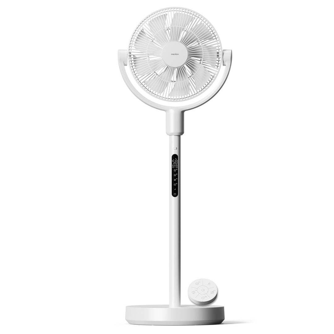 MEDION Akku - Standventilator mit Fernbedienung, 10 Geschwindigkeitsstufen, 24 Watt Leistung, 350° h