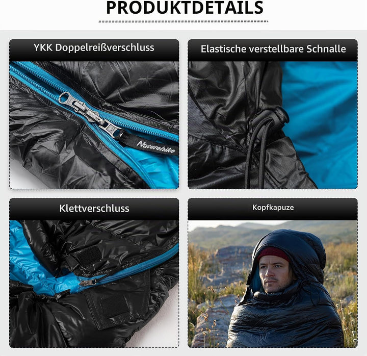 Naturehike CW-Serie RDS Daunenschlafsack,Ultraleichte Tragbare Kompackte Daunen Schlafsack 4 Jahresz