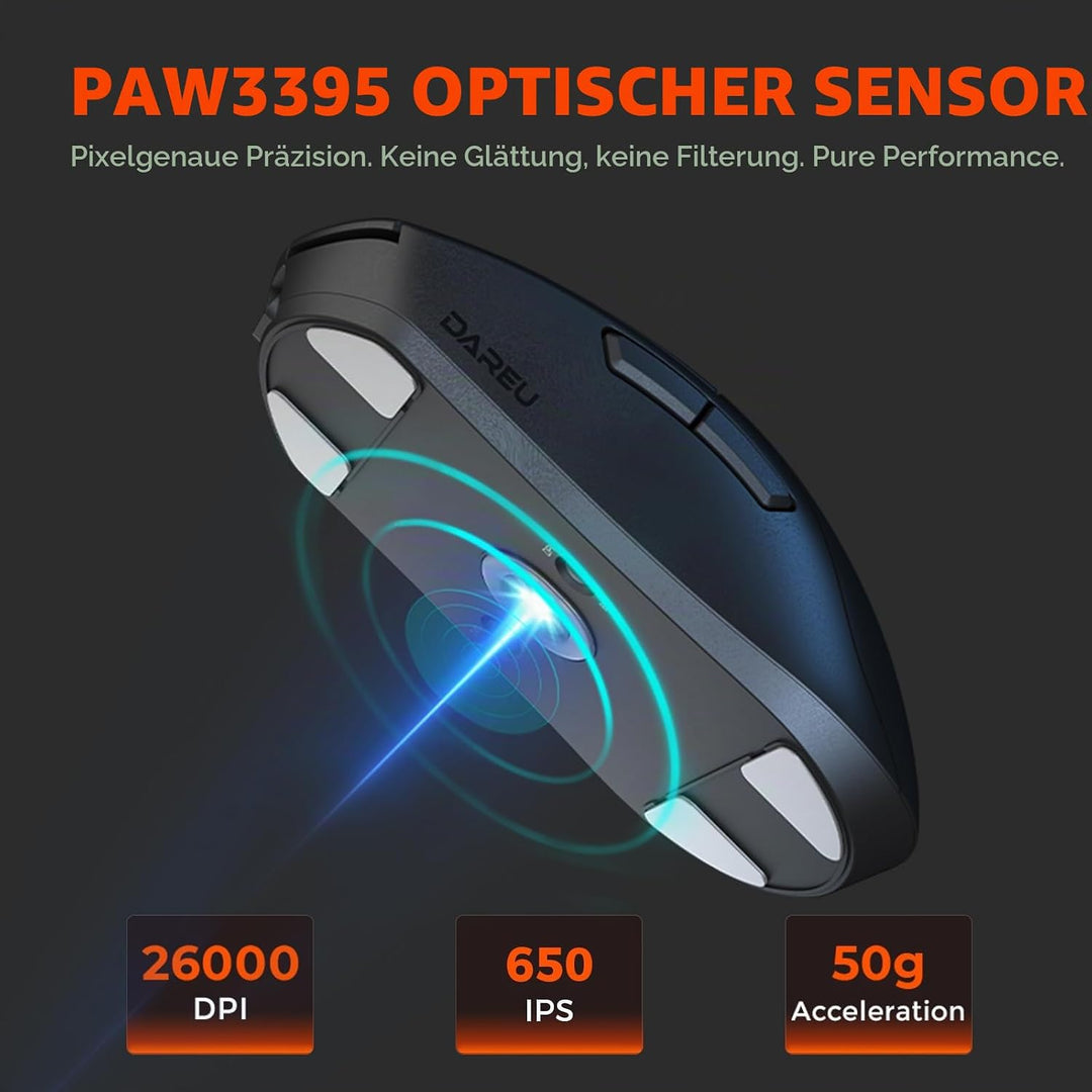 DAREU A950GM 60g Ultralight Gaming Mouse, PixArt PAW3395 Gaming Sensor, 100 Millionen HUANO Gaming M