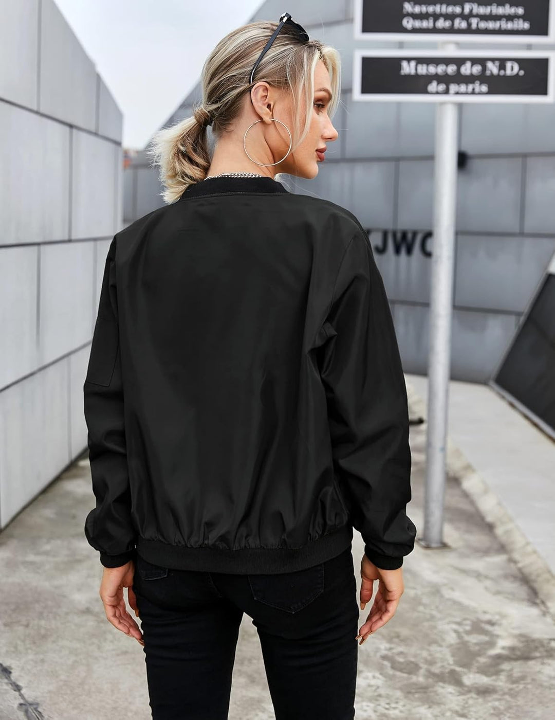 Zeagoo Bomberjacke Damen Kurze Blouson Jacke Casual Pilotenjacke Langarm Outwear Zip Up Solid Leicht