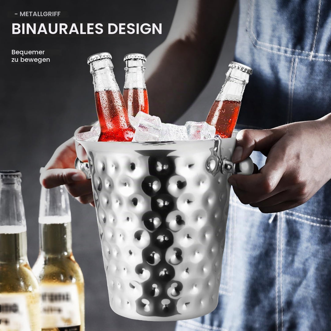 Sektkühler, Eiskübel Edelstahl 5l,Champagner Kühler mit Griff für Bar, Party, Grill (Silber), Silber