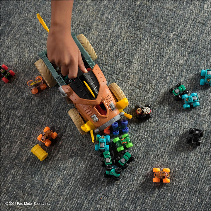 Monster Jam Mini Jam, Megalodon Mad Hog Chomper und Monster Truck, Kreativer Aufräumen und Aufbewahr