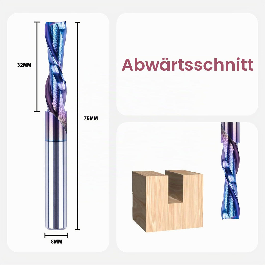 SpeTool Spiralnutfräser 8mm Schaft Downcut 32mm Schnittlänge Nutfräser Spiralfräser mit SPE-X Beschi