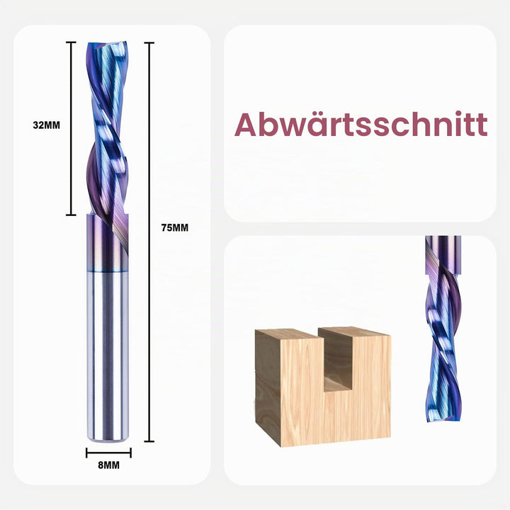 SpeTool Spiralnutfräser 8mm Schaft Downcut 32mm Schnittlänge Nutfräser Spiralfräser mit SPE-X Beschi