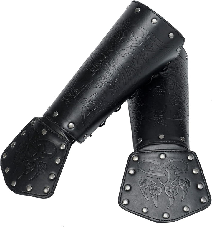 Sehaby Wikinger Wolfskopf Leder Armschienen, mittelalterliche keltische Knoten Armschienen, nordisch