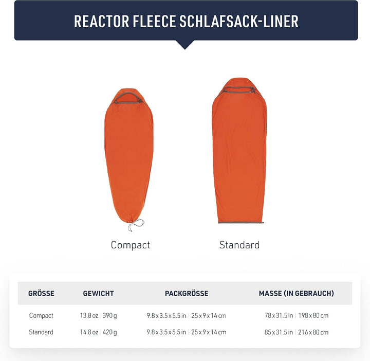 Sea to Summit Reactor Isolierte Schlafsackeinlage Kompaktes Fleece (78 x 31,5 cm), Kompaktes Fleece