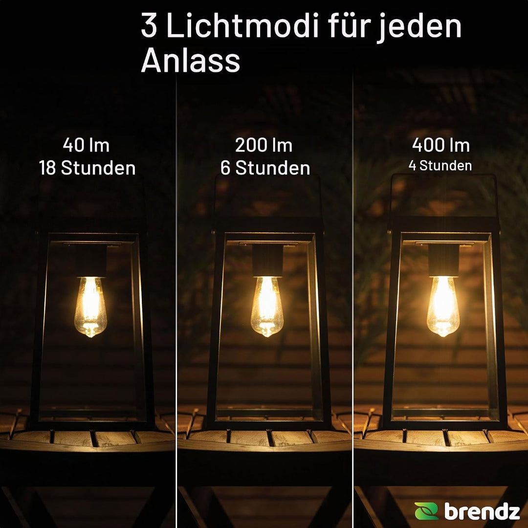 Brendz Tischlampe Solar Outdoor, Solar laterne für Aussen IP44, Akku aufladbar über USB-C, Gartendek
