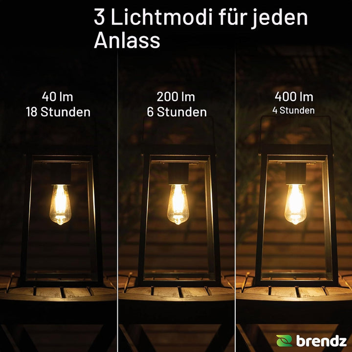 Brendz Tischlampe Solar Outdoor, Solar laterne für Aussen IP44, Akku aufladbar über USB-C, Gartendek