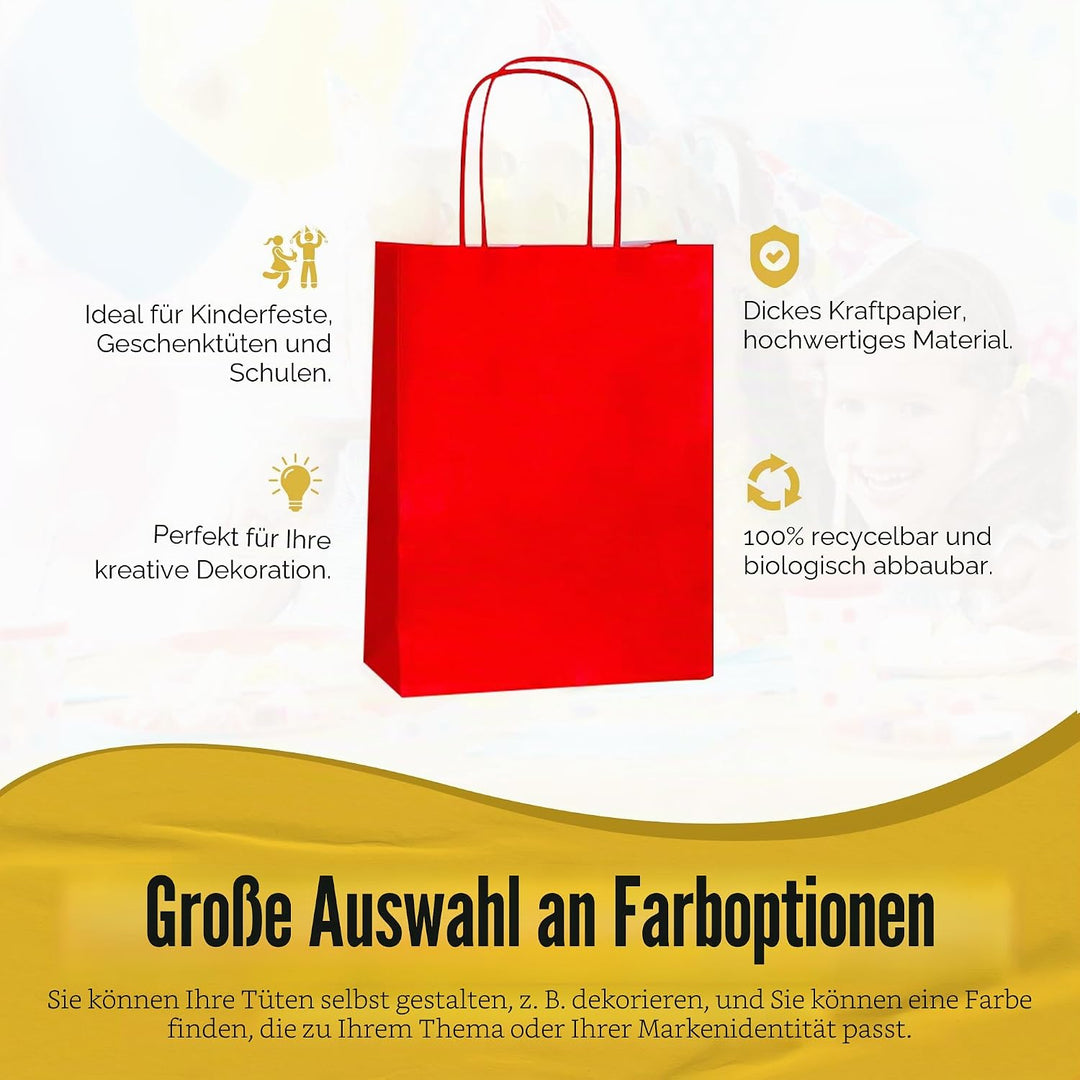Thepaperbagstore 30 Papiertüten für Partys und Geschenke mit Griffen - Rot - 180x220x80mm Rot 30, Ro