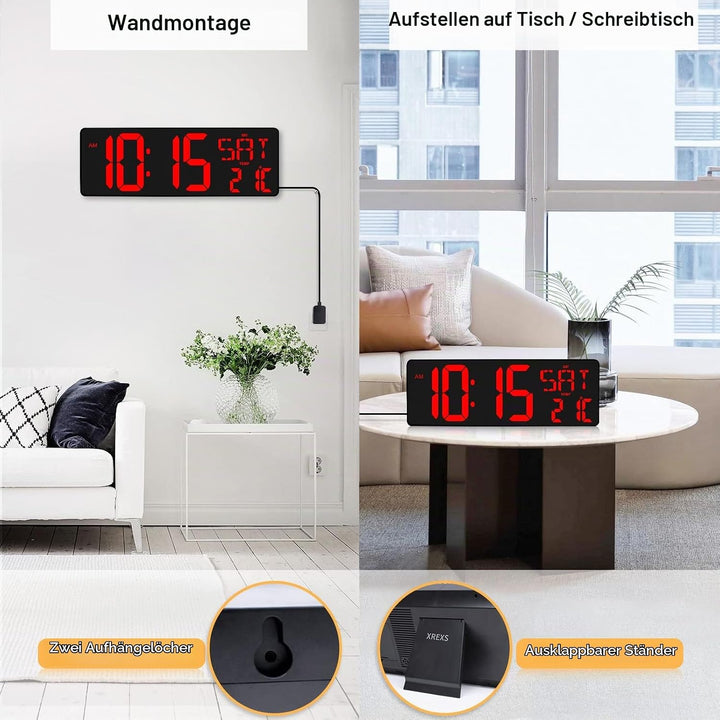 XREXS Wanduhr Digitale Gross mit Fernbedienung, 16,5&