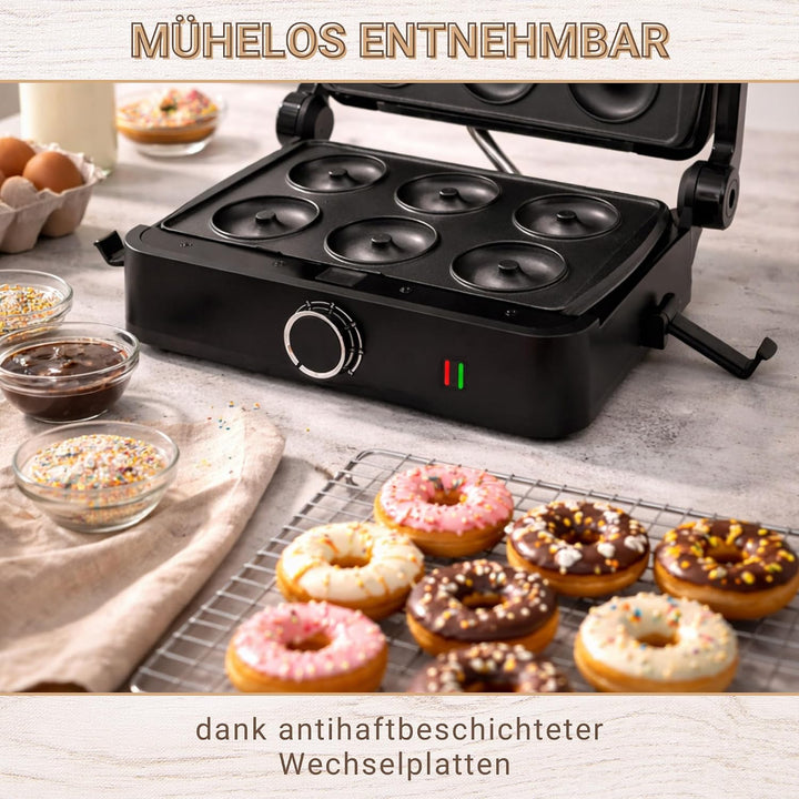 Syntrox Donut Kombigerät Multifunktionsmaker mit Wechselplatten, Kontaktgrill Edelstahl, Multifunkti