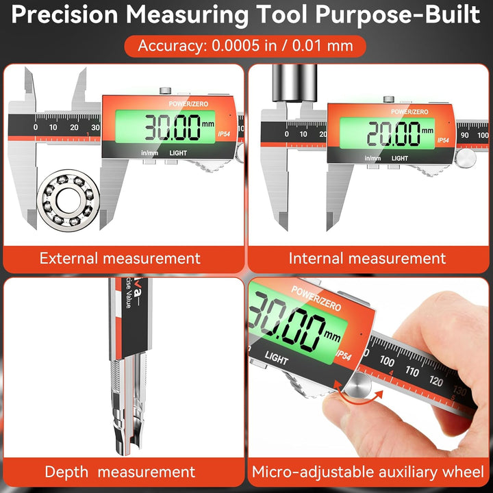 Preciva Digitaler Messschieber (wiederaufladbar), 150 mm Schieblehre Digital Edelstahl, elektronisch