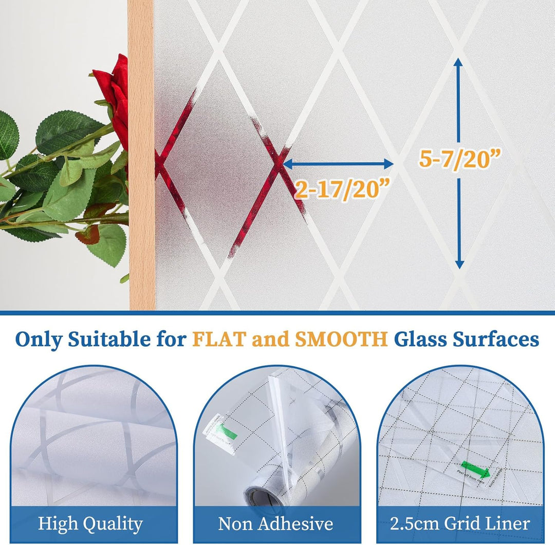 FEOMOS Fensterfolie Gitter Transparent,Milchglasfolie Selbsthaftend Fester,Blickdicht Sichtschutzfol