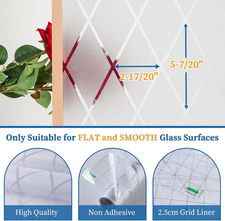FEOMOS Fensterfolie Gitter Transparent,Milchglasfolie Selbsthaftend Fester,Blickdicht Sichtschutzfol