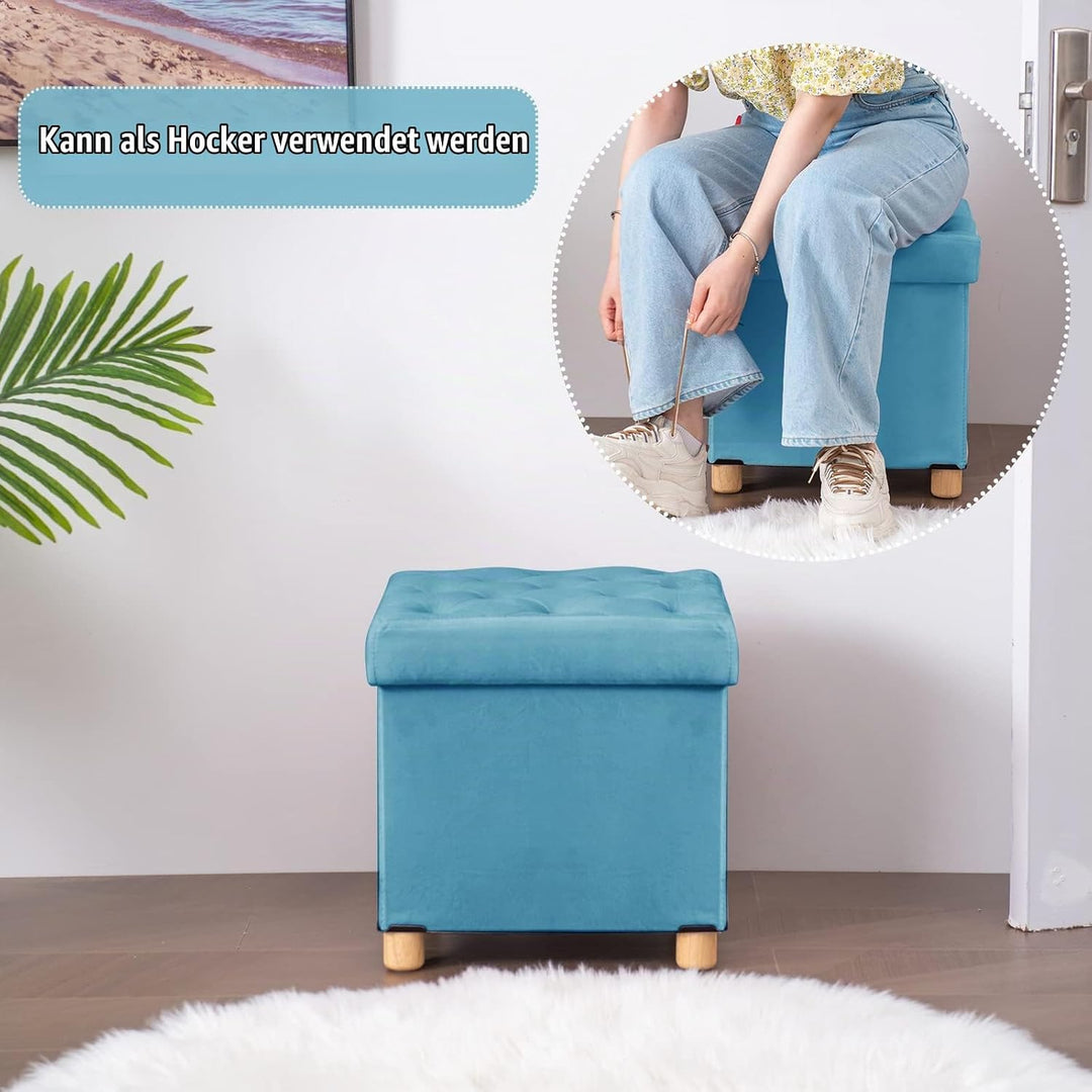 BRIAN &amp; DANY Sitzhocker mit Stauraum Faltbar, Hocker Samt mit Beinen und Deckel, Fusshocker Klein Au