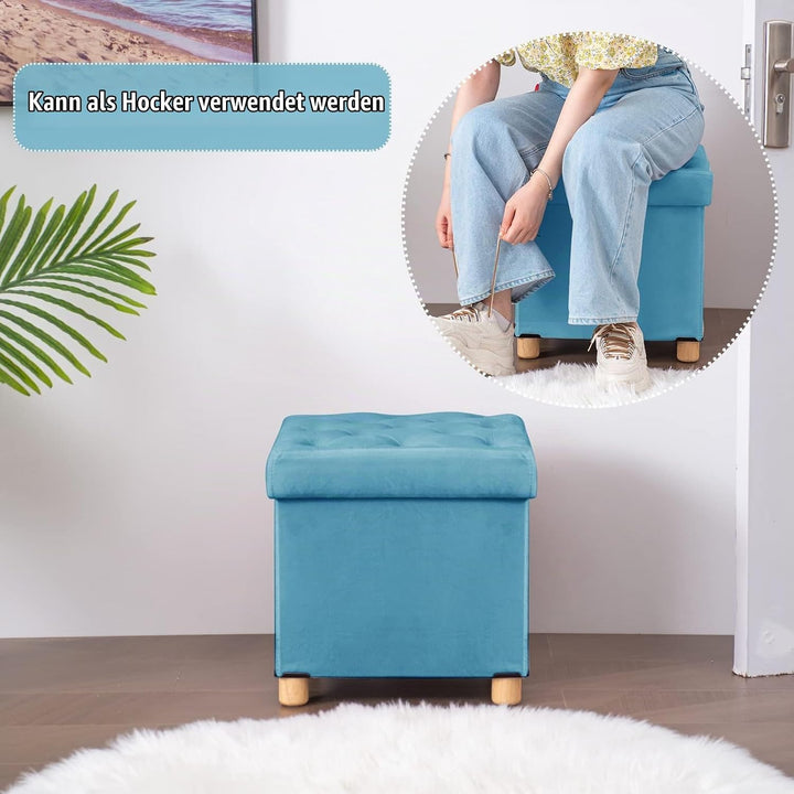 BRIAN &amp; DANY Sitzhocker mit Stauraum Faltbar, Hocker Samt mit Beinen und Deckel, Fusshocker Klein Au