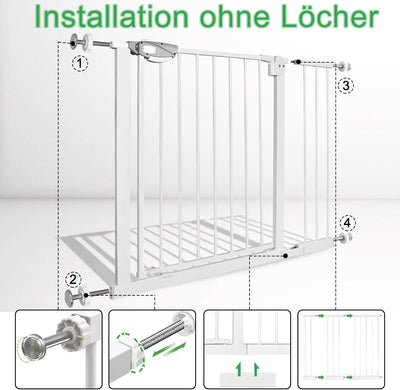 LZQ Treppenschutzgitter, Doppelschloss extra sicheres Metall-Türschutzgitter zum Klemmen, Weiss, 95-