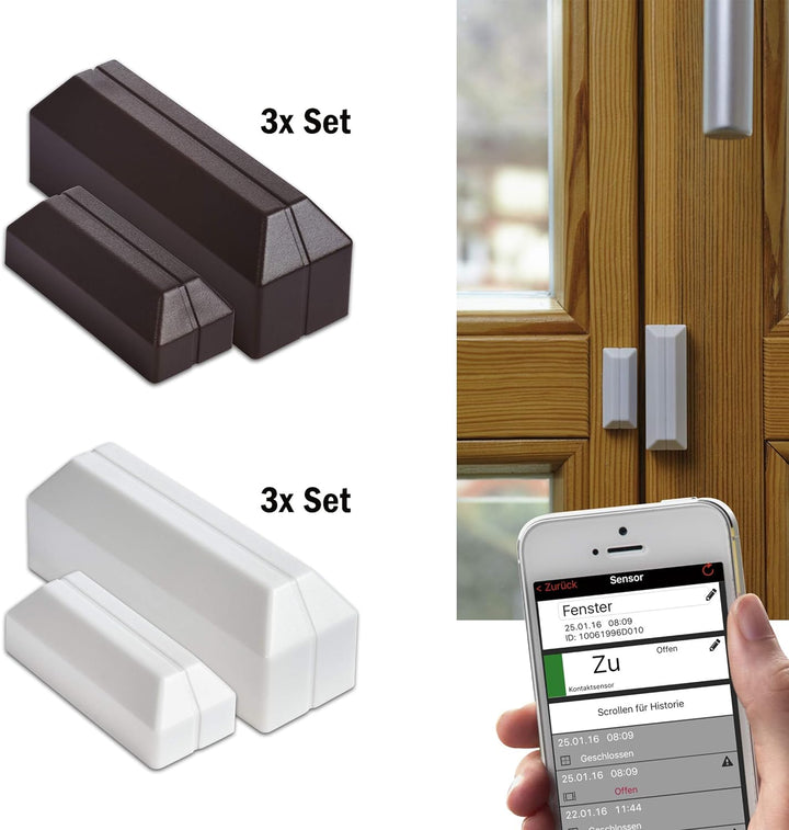 TFA Dostmann Weatherhub Fenster-und Türen-Kontakt-Sensor, SmartHome, Abruf über Smartphone, 3er-Set,