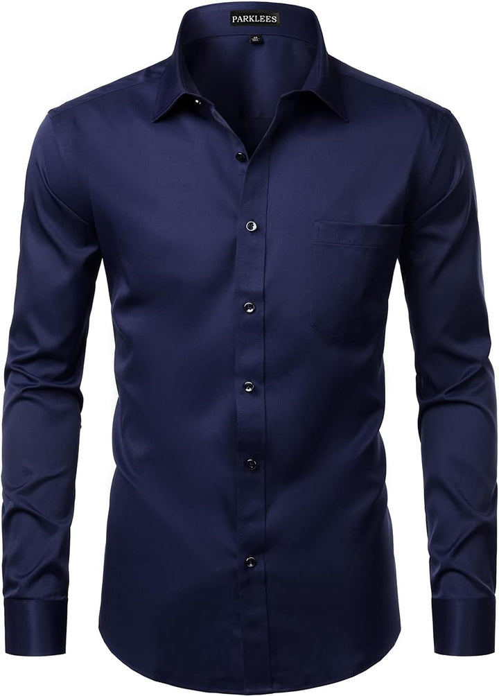 PARKLEES Herren Tailliert Freizeit Langarm Hemd Businesshemd für Hochzeit Business S Navy, S Navy