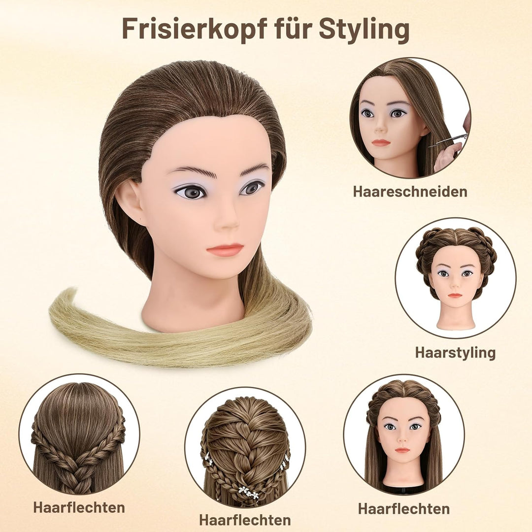 TwoWin 100% Synthetischer Frisierkopf, Übungskopf 28 Zoll /71cm Friseurkopf, Trainingskopf für Frise