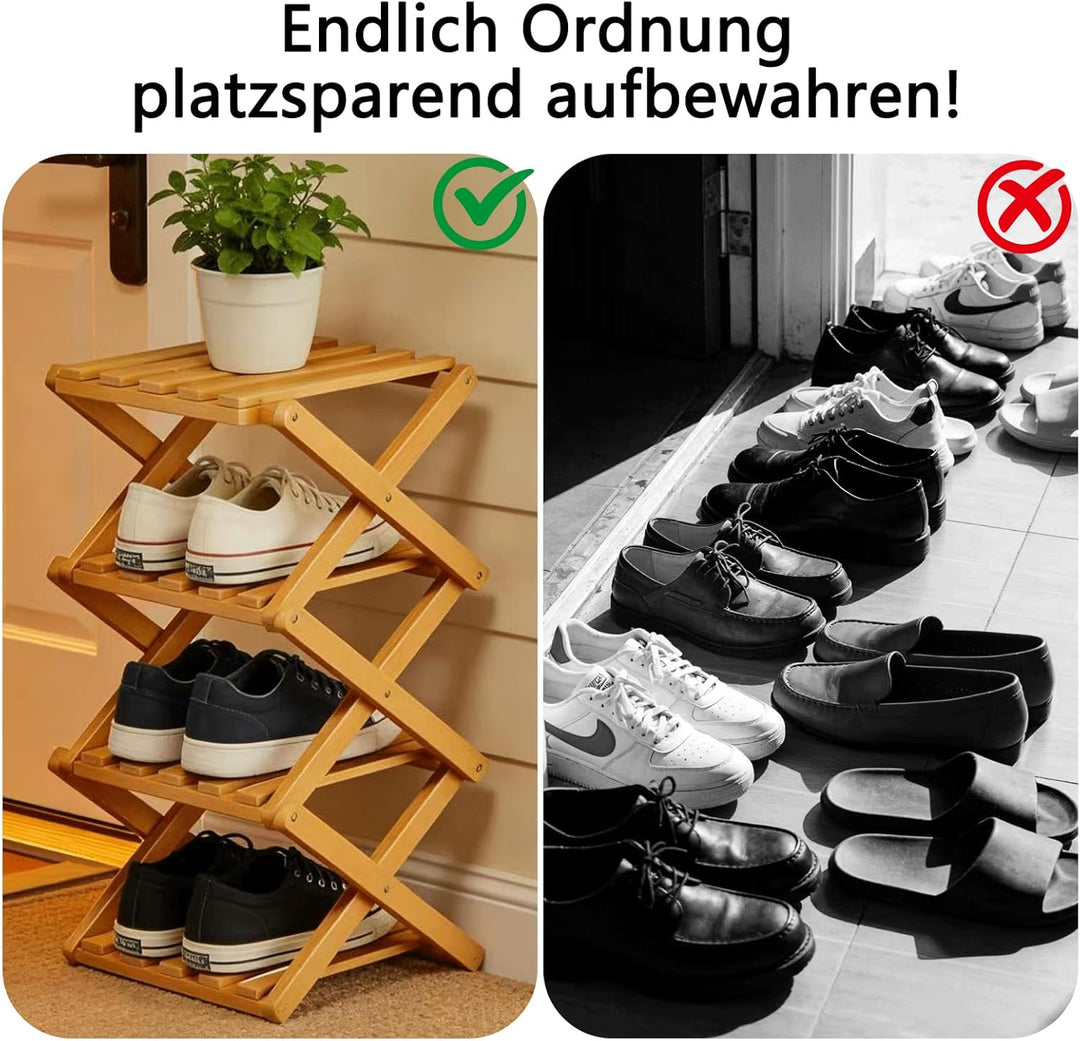 Klappbarer 4-Fach Schuhständer aus Bambus, Höhenverstellbar & Montagefrei – Platzsparender Schuhorga