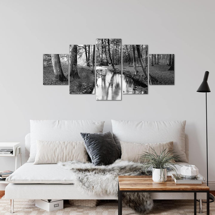 Runa Art Wandbilder Wald Landschaft 5 Teilig Bild auf Vlies Leinwand Deko Schlafzimmer Wohnzimmer Fl