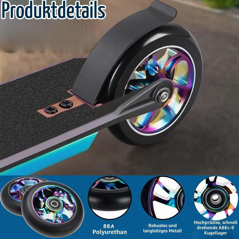 Stunt Scooter Rollen, 2 PCS Ersatzräder für Scooter, 100mm Roller Reifen mit ABEC, Aluminium Roller
