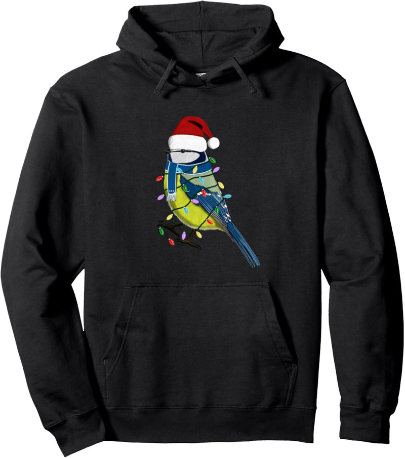 Blaumeise Lichterkette Weihnachten Vogel Weihnachtsmann Pullover Hoodie