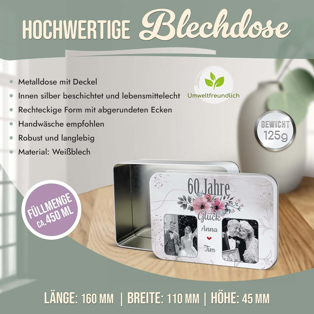 Print Royal PR Geschenkdose zur Diamantenen Hochzeit - 60 Jahre - mit Fotos &amp; Namen - Erinnerungsbox