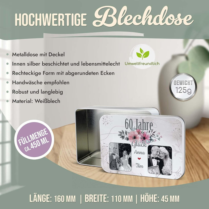 Print Royal PR Geschenkdose zur Diamantenen Hochzeit - 60 Jahre - mit Fotos &amp; Namen - Erinnerungsbox