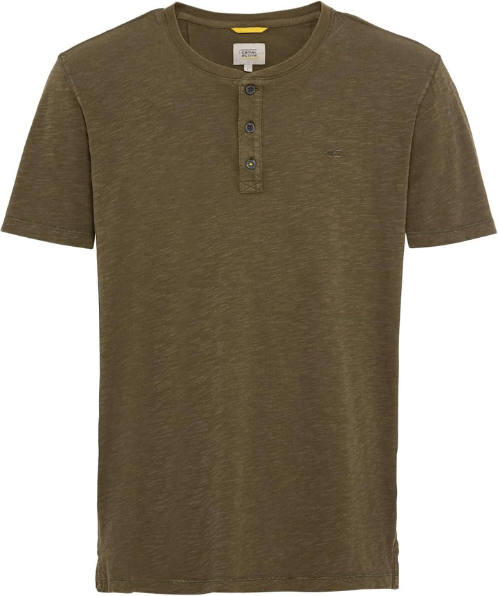 camel active Herren Kurzarm Henley T-Shirt mit Knopfleiste, Dunkel Oliv