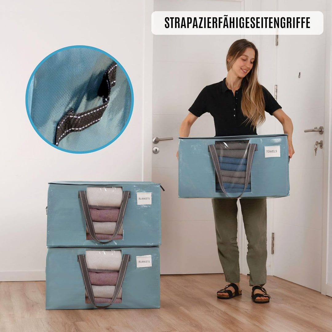 VENO Umzugstaschen 4 Stück Aufbewahrungstasche mit Griffe und Reissverschlüssen, Kleideraufbewahrung