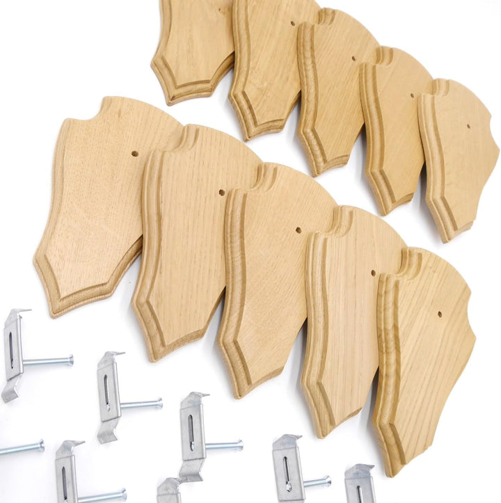 Generisch 10 Stück REH Trophäenschilder Spitze Eiche hell klein AF 19 cm x 11 cm mit 10 Stück Gehörn