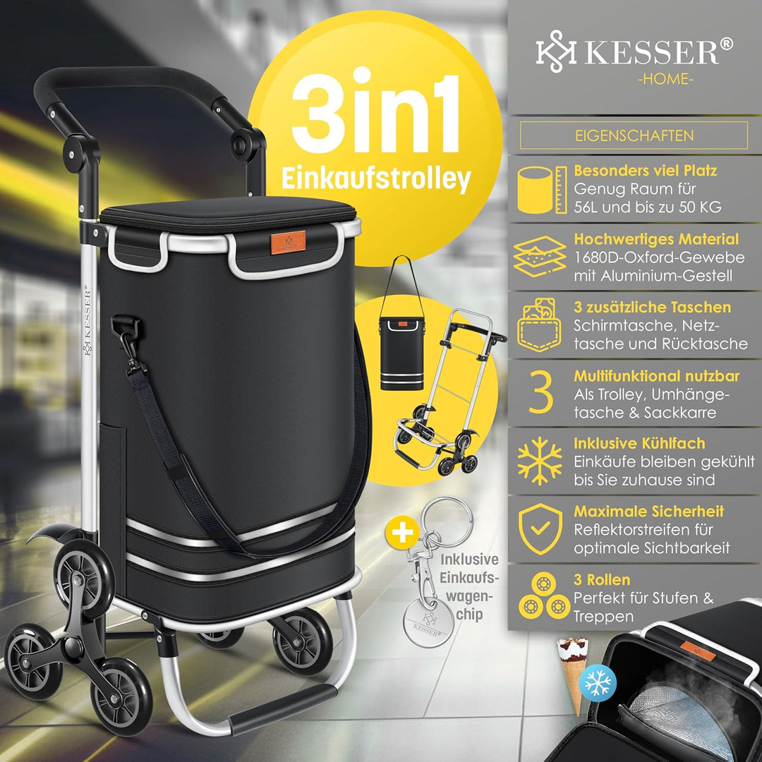 KESSER® Einkaufstrolley Treppensteiger mit Kühlfach klappbar mit 56L Kapazität und belastbar bis 50k