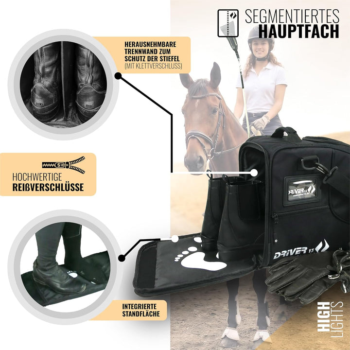 Driver13 Reitstiefelrucksack Reitstiefeltasche Stiefeletten Taschen Deluxe mit Helmfach für Reitstie
