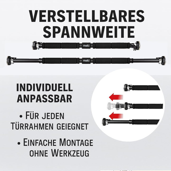 molti Klimmzugstange Türrahmen, verstellbar 63–100 cm, ohne Bohren montierbar, rutschfeste Griffe, b