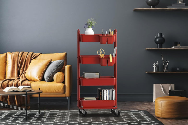 Simple Houseware 4-stufiger multifunktionaler Rollwagen mit Korbtrennwänden und hängenden Eimern, Ro