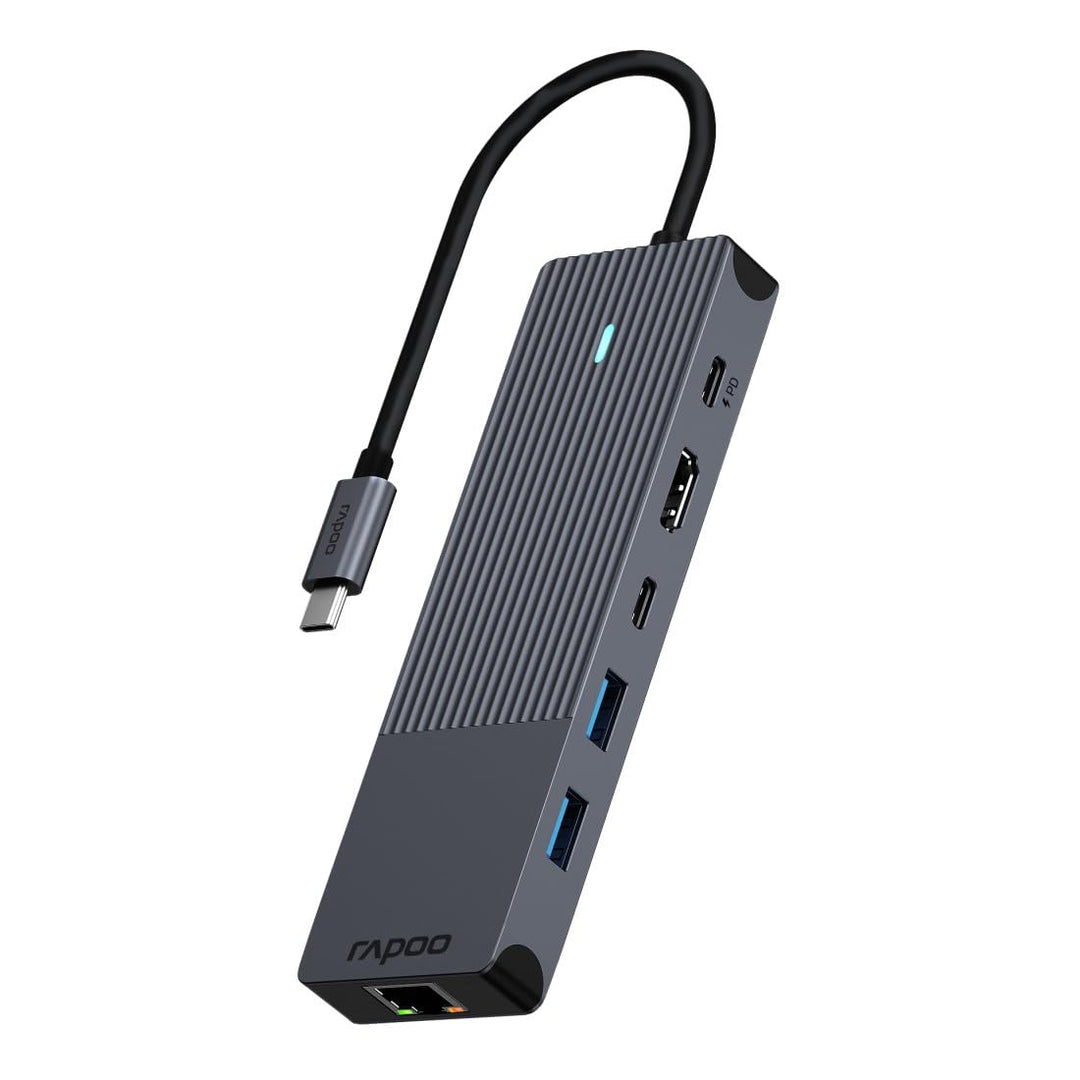Rapoo UCM-2002 USB-C Multiport Adapter 6-in-1, 100Watt Power Delievery, 4K HDMI, 1 Gbps LAN, 1 USB-C