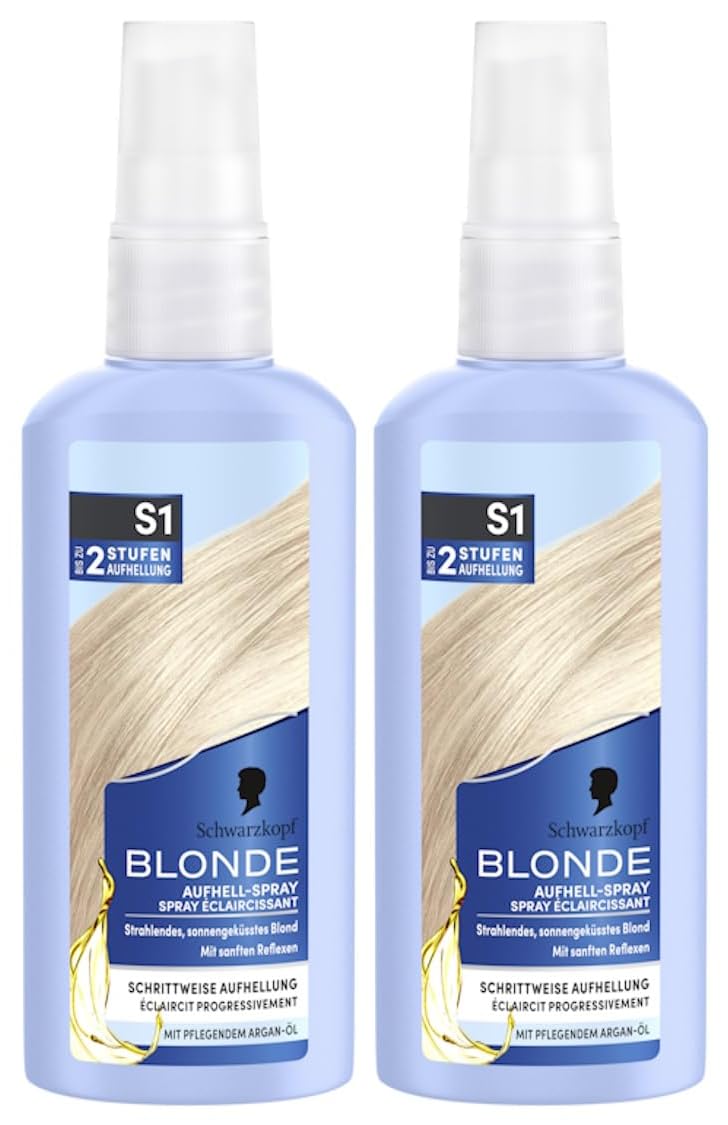 Schwarzkopf Blonde Aufheller S1 Stufe 3 (2x 125 ml), Aufhellspray zum Haare aufhellen um bis zu 2 St