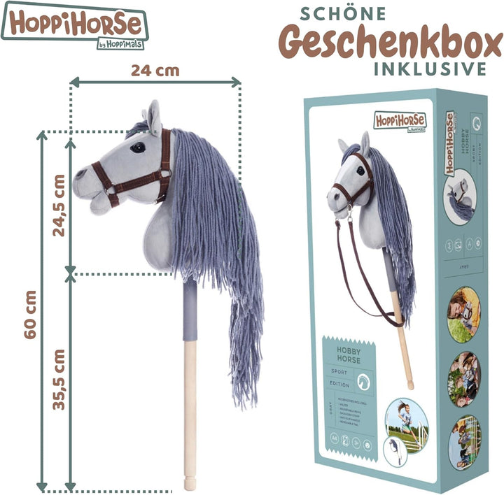 HOPPIHORSE Steckenpferd mit Trense - A4 - Hobby Horse mit Zügeln, Schultergurt, Schweif - hochwertig