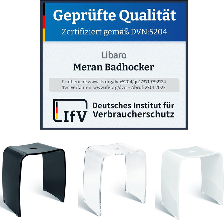 Libaro Badhocker Meran aus Acryl, für die Dusche geeignet, mit Griff, Zeitloses Design, rutschsicher