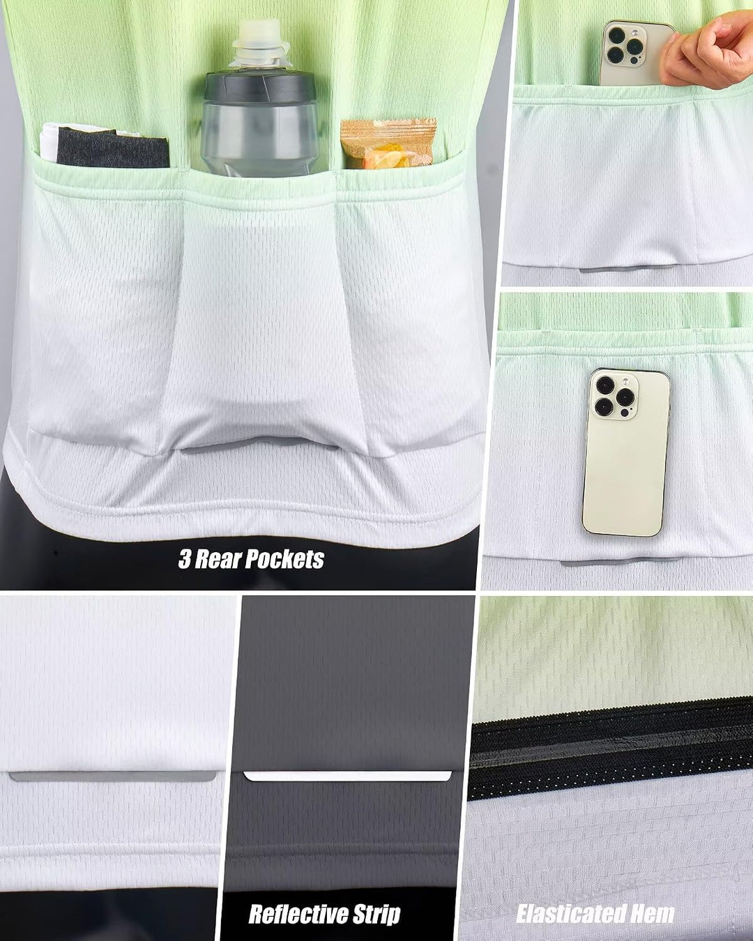 ROTTO Herren Radtrikot Fahrradtrikot Langarm Rennrad Trikot Farbverlauf Reihe D1 Leuchtendes Grün-we